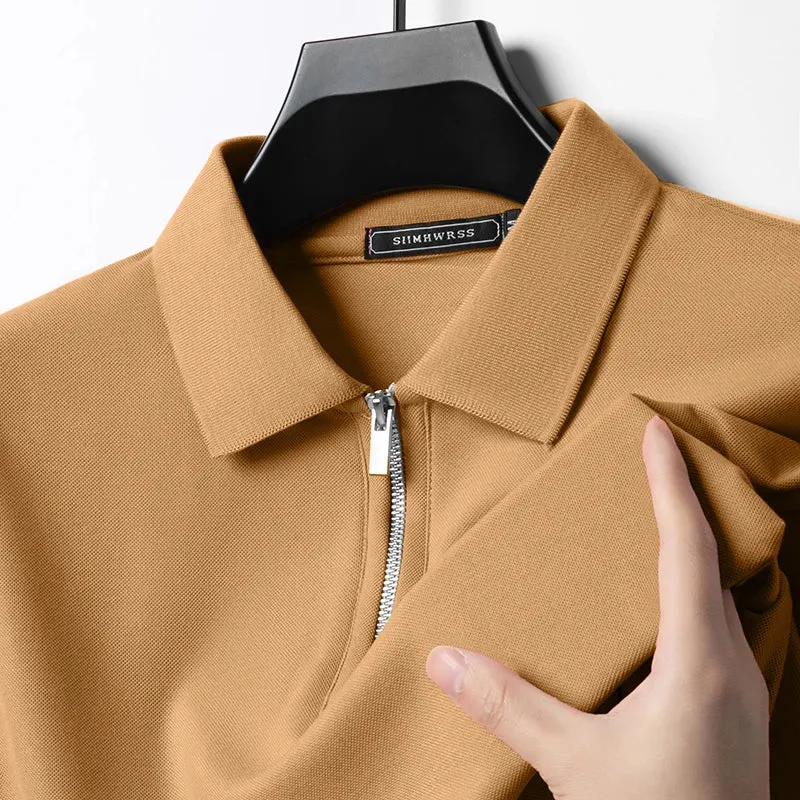 New Men's Solid Color Polo Shirt Short Sleeve Zipper Tshirts for Men Summer Lightweight Streetwear Fitness Breathable Large Tops