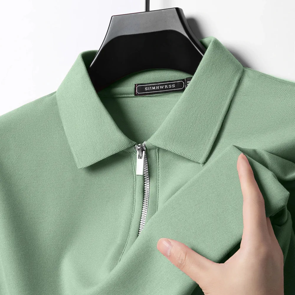 New Men's Solid Color Polo Shirt Short Sleeve Zipper Tshirts for Men Summer Lightweight Streetwear Fitness Breathable Large Tops