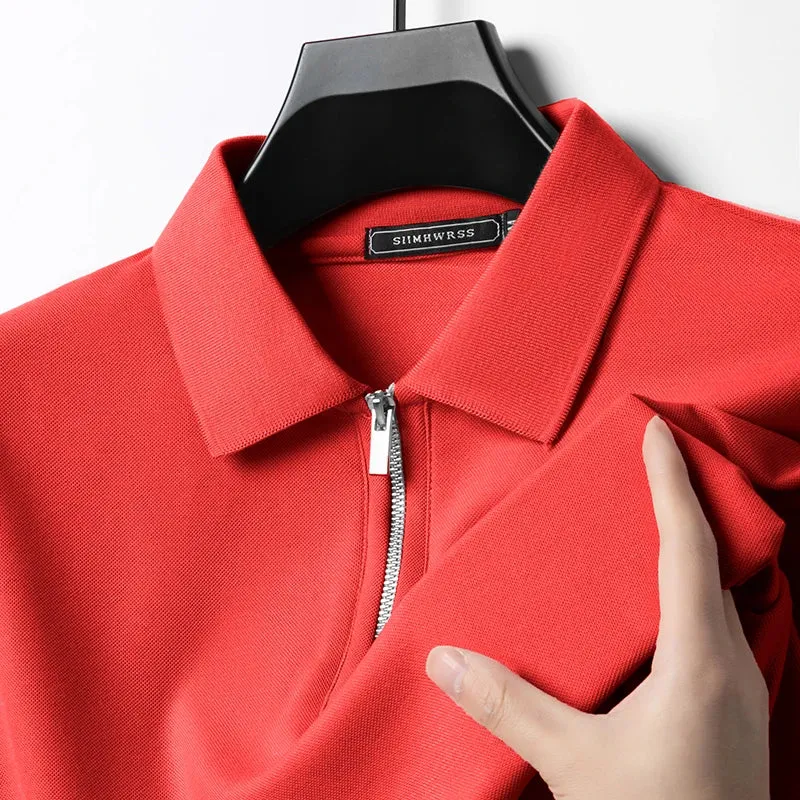New Men's Solid Color Polo Shirt Short Sleeve Zipper Tshirts for Men Summer Lightweight Streetwear Fitness Breathable Large Tops