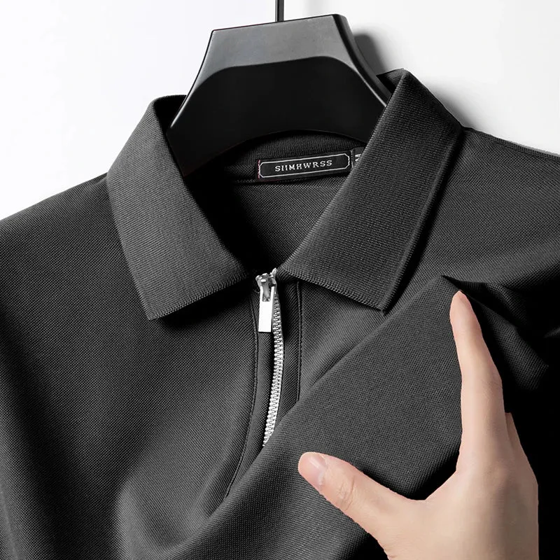 New Men's Solid Color Polo Shirt Short Sleeve Zipper Tshirts for Men Summer Lightweight Streetwear Fitness Breathable Large Tops
