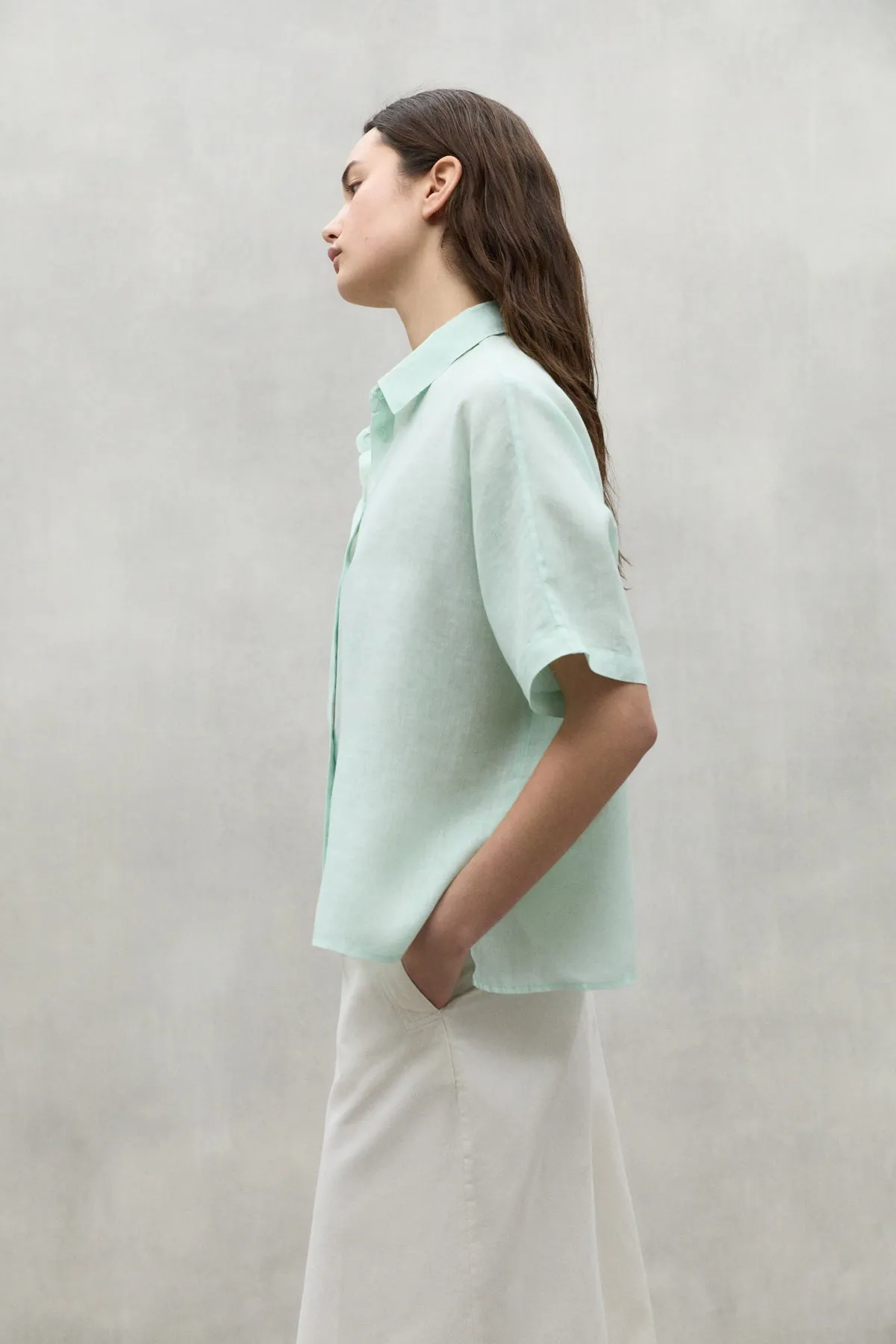 Oversize Mint Melania Linen Shirt