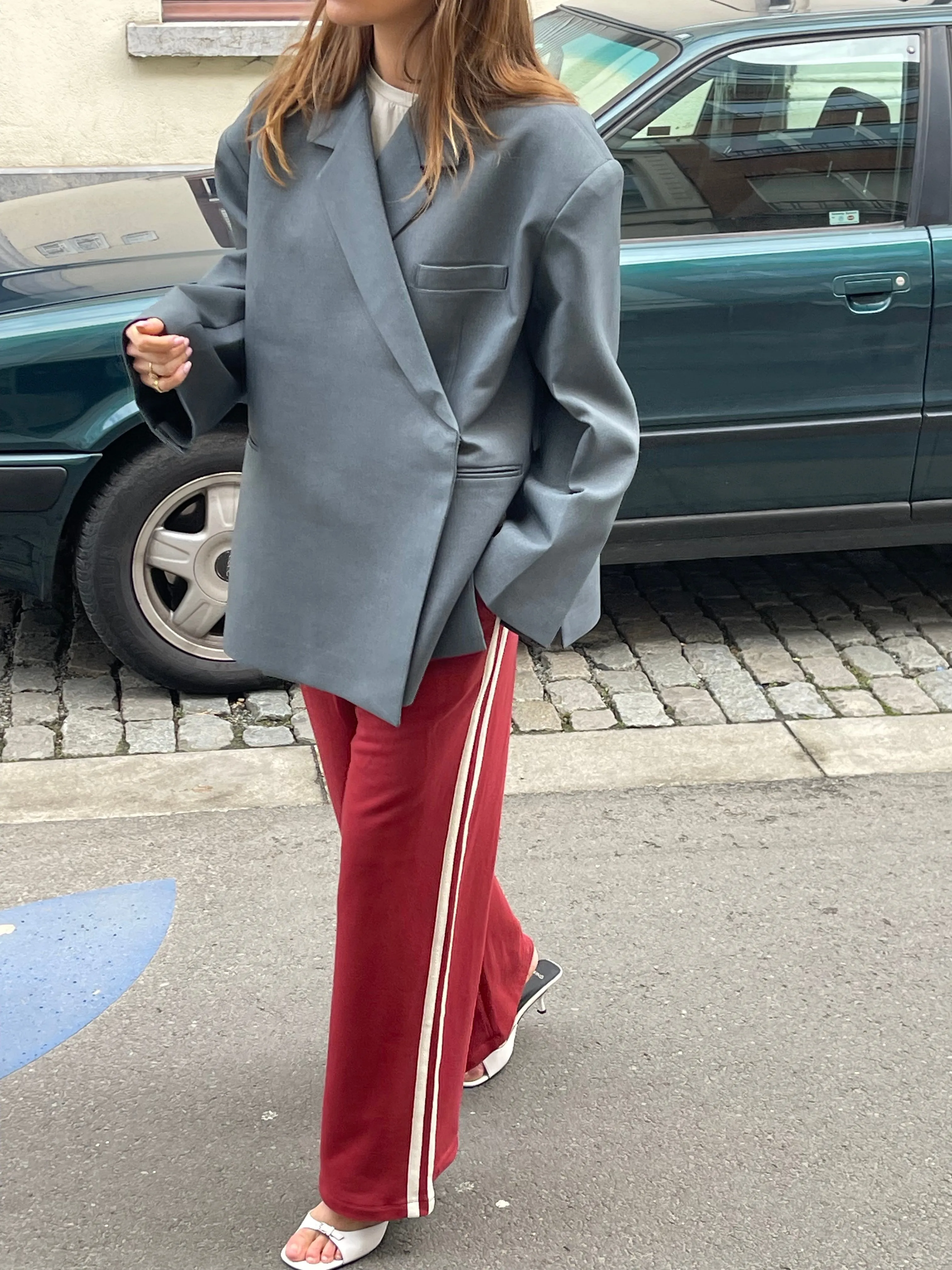 Oversized Side Slit Blazer Steel Blue