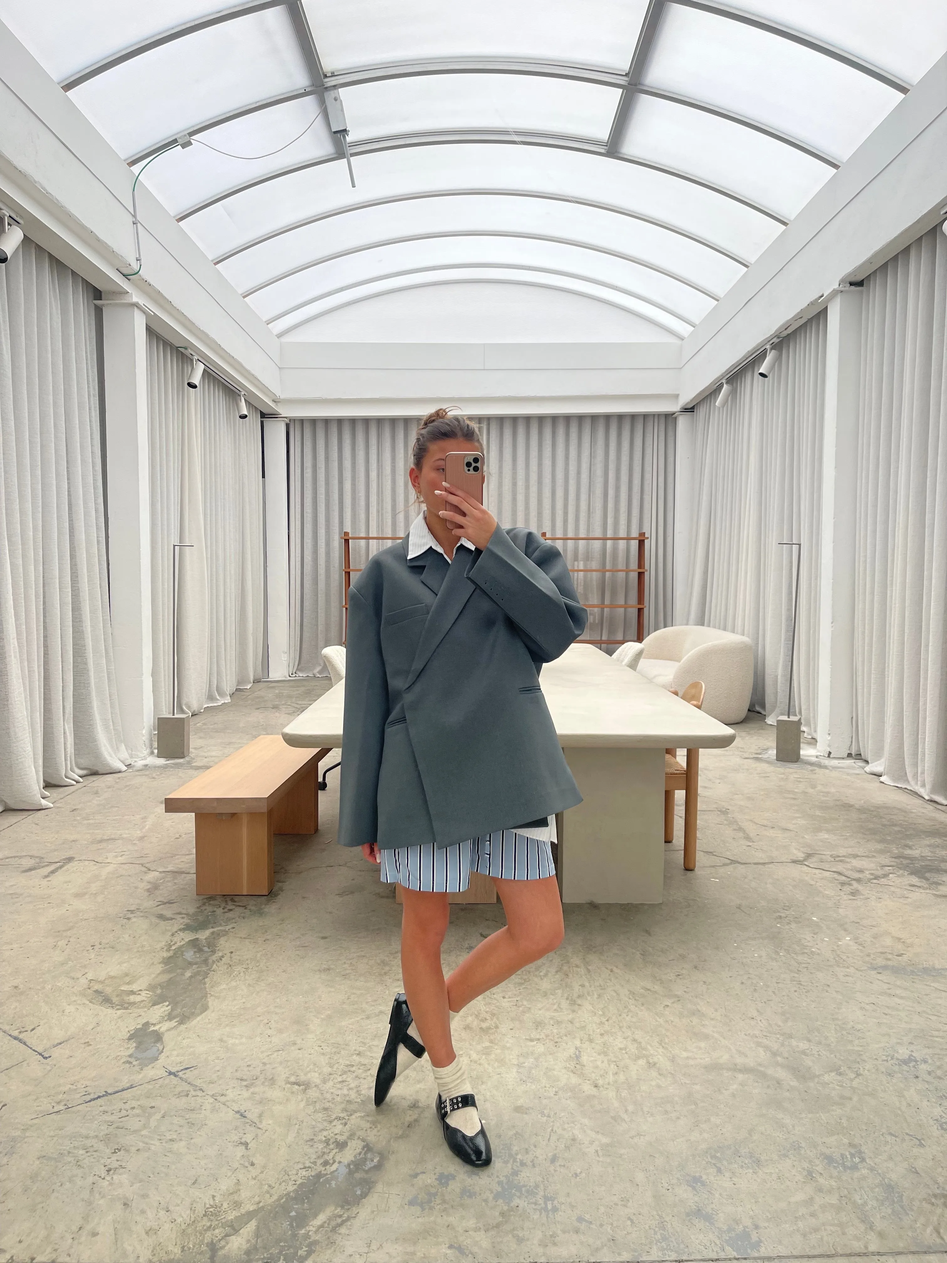 Oversized Side Slit Blazer Steel Blue