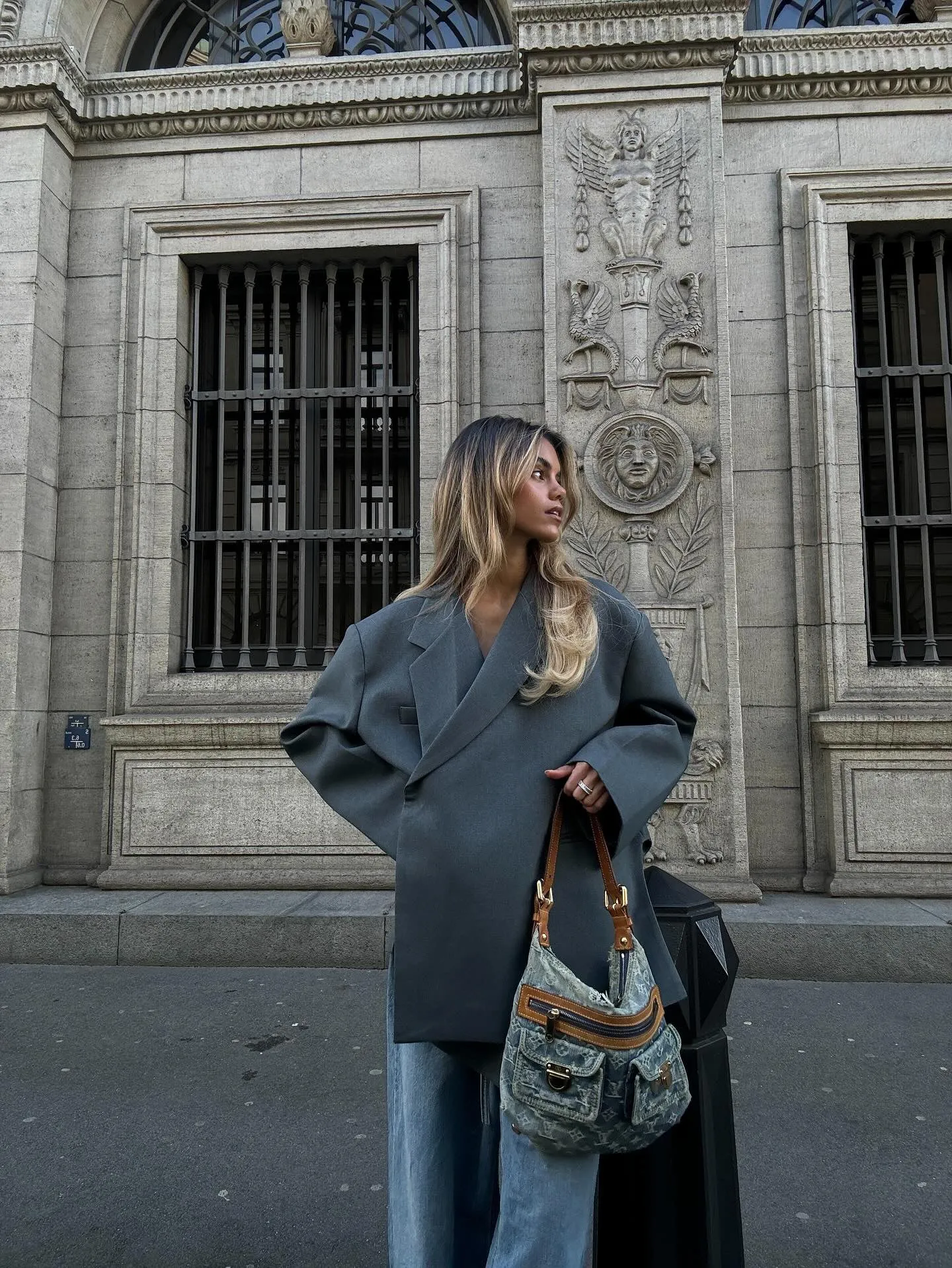Oversized Side Slit Blazer Steel Blue
