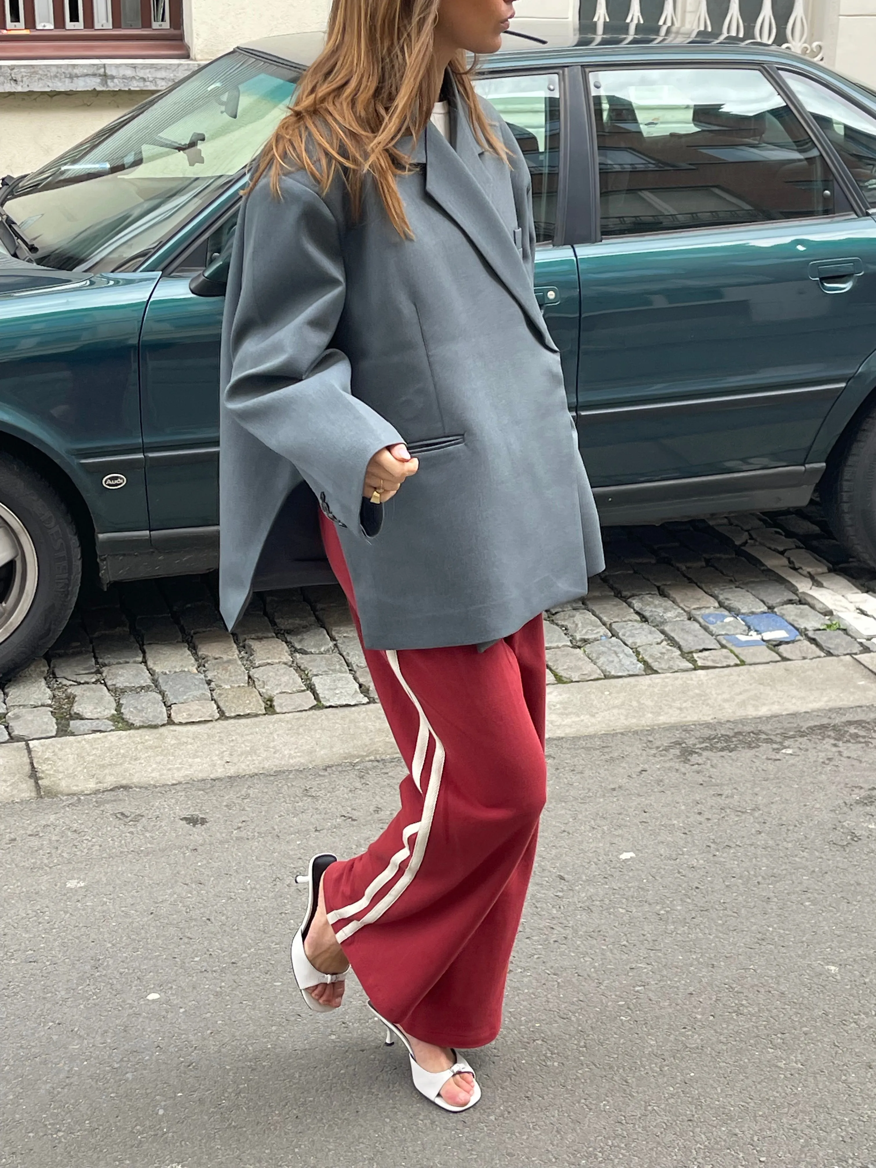 Oversized Side Slit Blazer Steel Blue