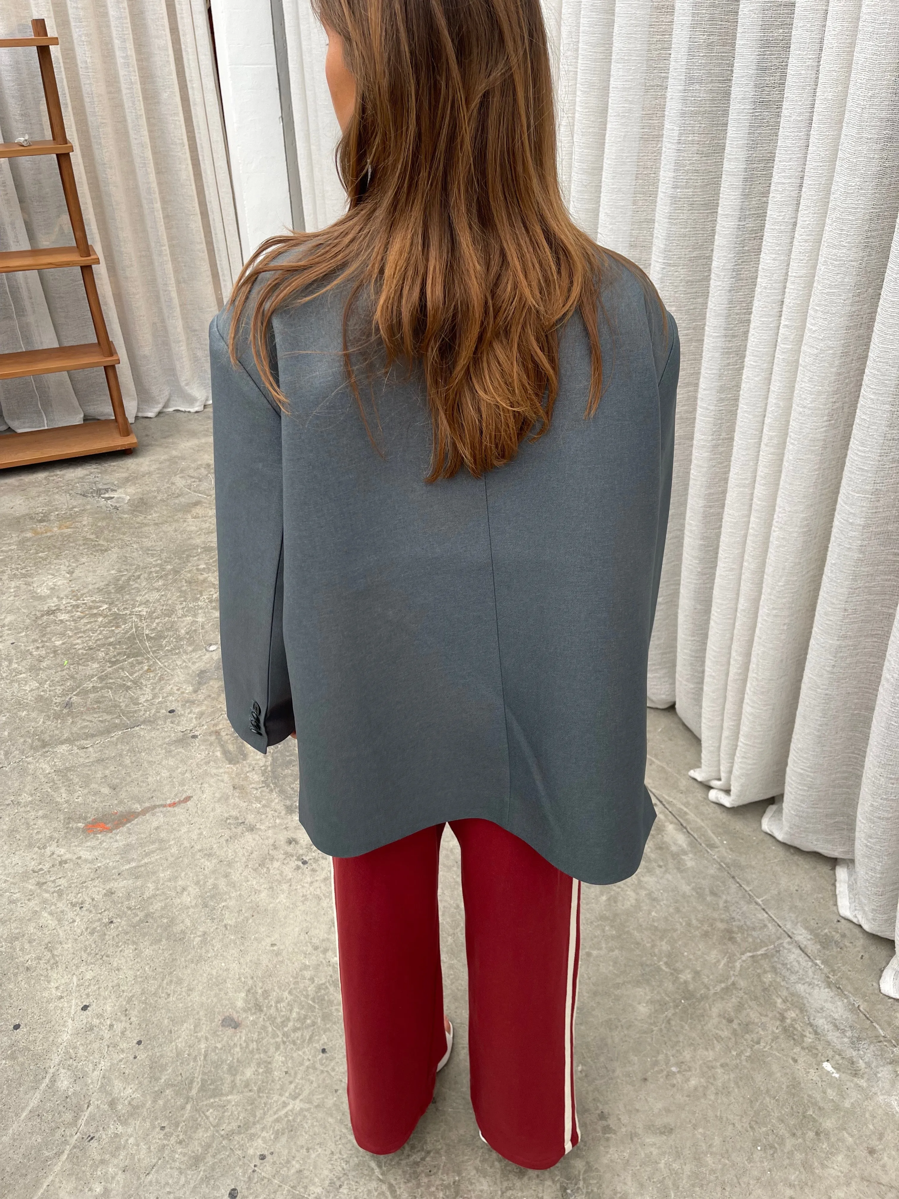 Oversized Side Slit Blazer Steel Blue