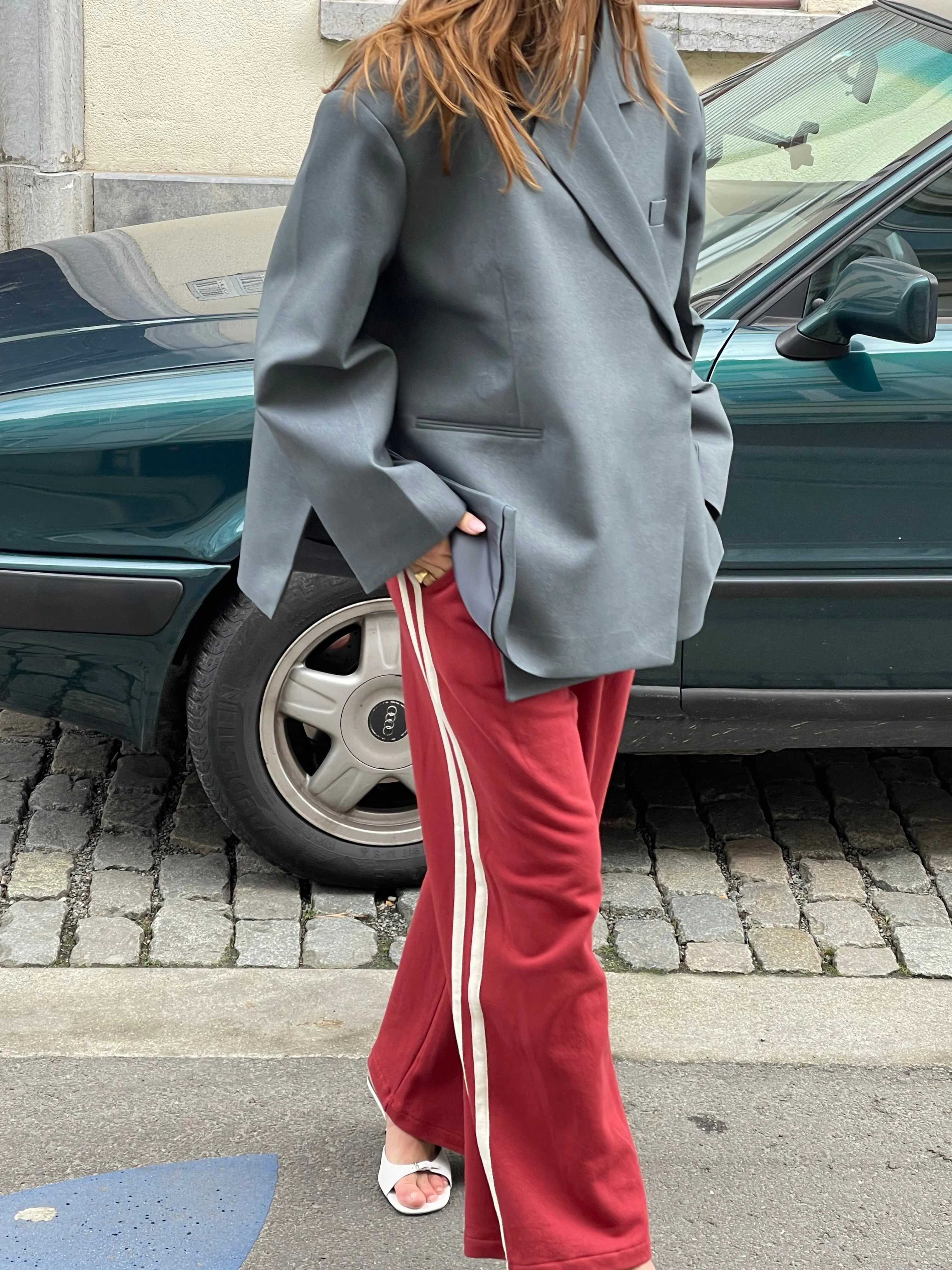 Oversized Side Slit Blazer Steel Blue