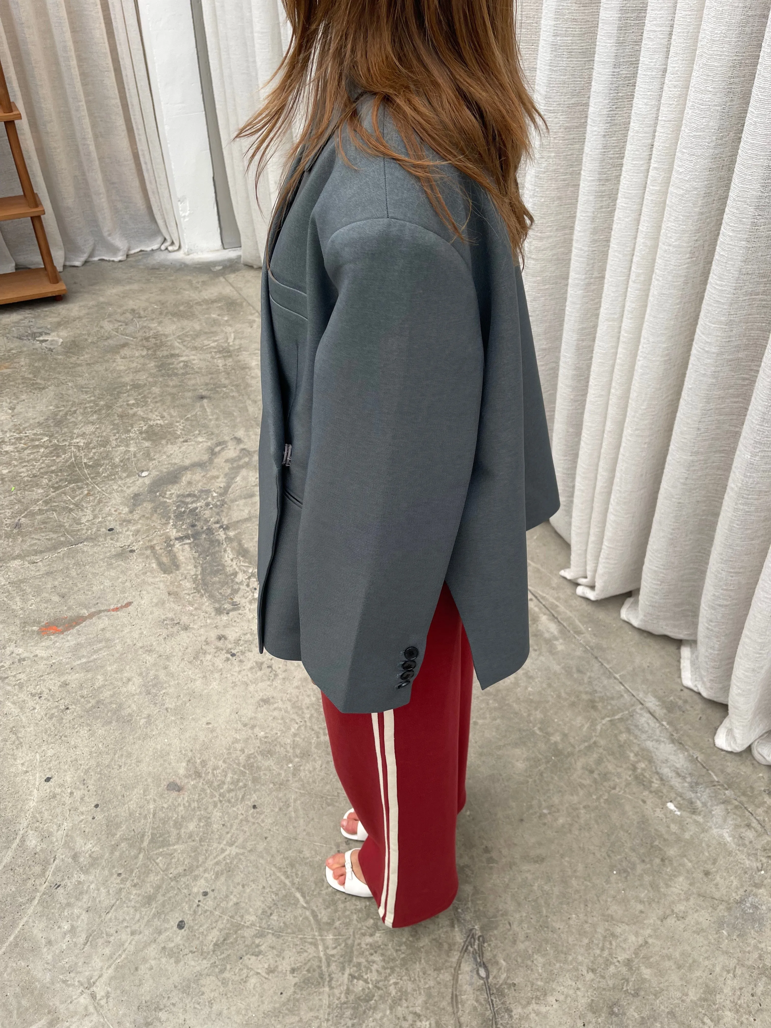 Oversized Side Slit Blazer Steel Blue