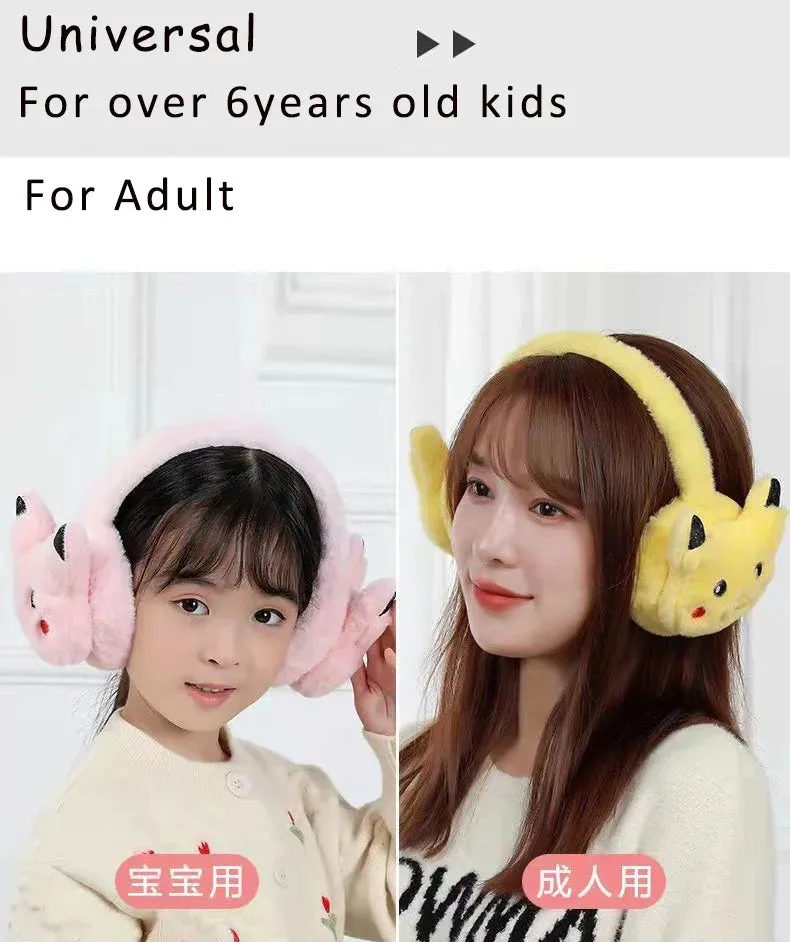 Pikachu Plush Earmuffs Cute Soft Anime Cartoon Earmuffs Plush Winter Warm Earmuffs Headphone for over 6 Year Old Kids Adult