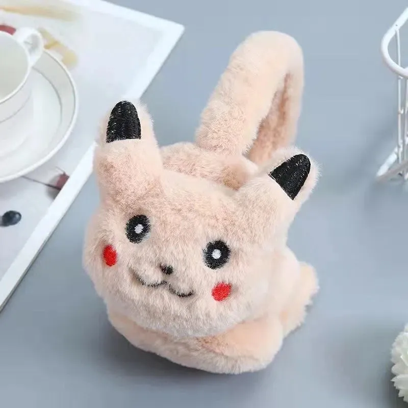 Pikachu Plush Earmuffs Cute Soft Anime Cartoon Earmuffs Plush Winter Warm Earmuffs Headphone for over 6 Year Old Kids Adult