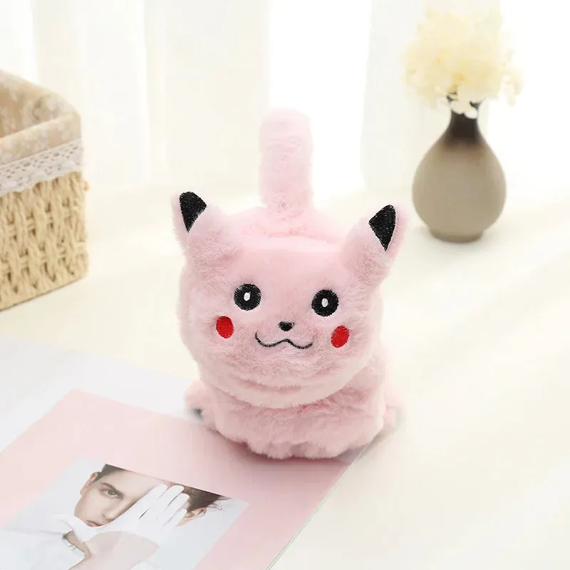 Pikachu Plush Earmuffs Cute Soft Anime Cartoon Earmuffs Plush Winter Warm Earmuffs Headphone for over 6 Year Old Kids Adult