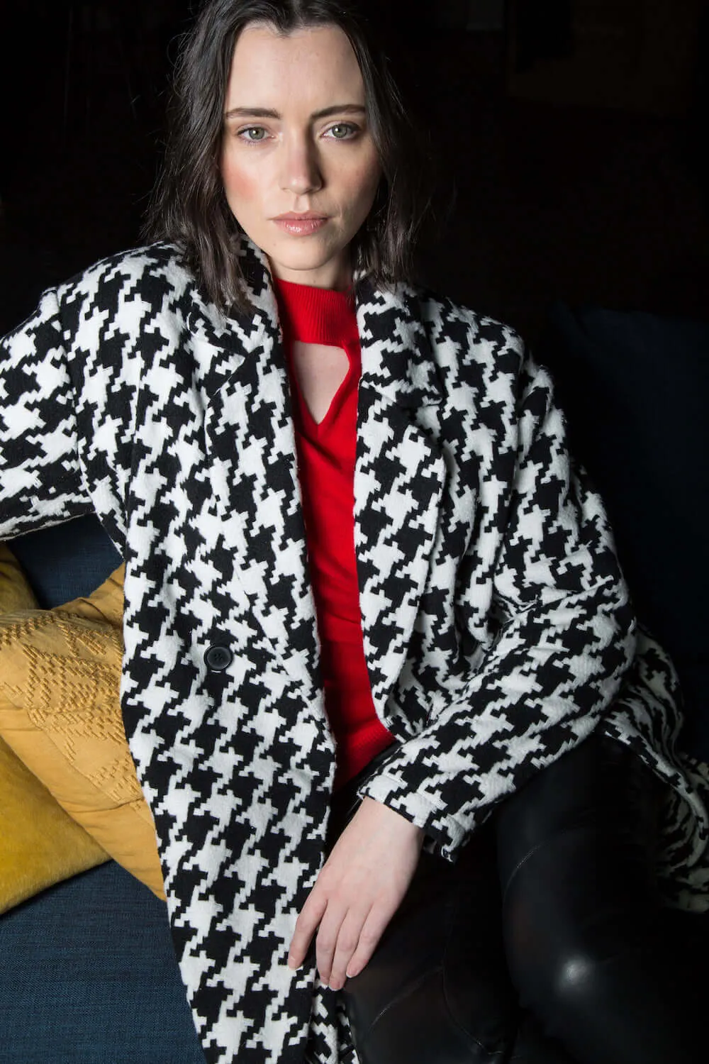 Ping Pong Boyfriend Coat in Houndstooth
