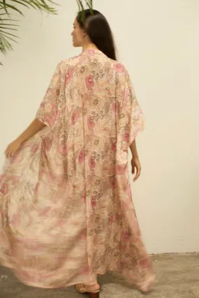 PINK GOLDEN SILK FLOWER KIMONO