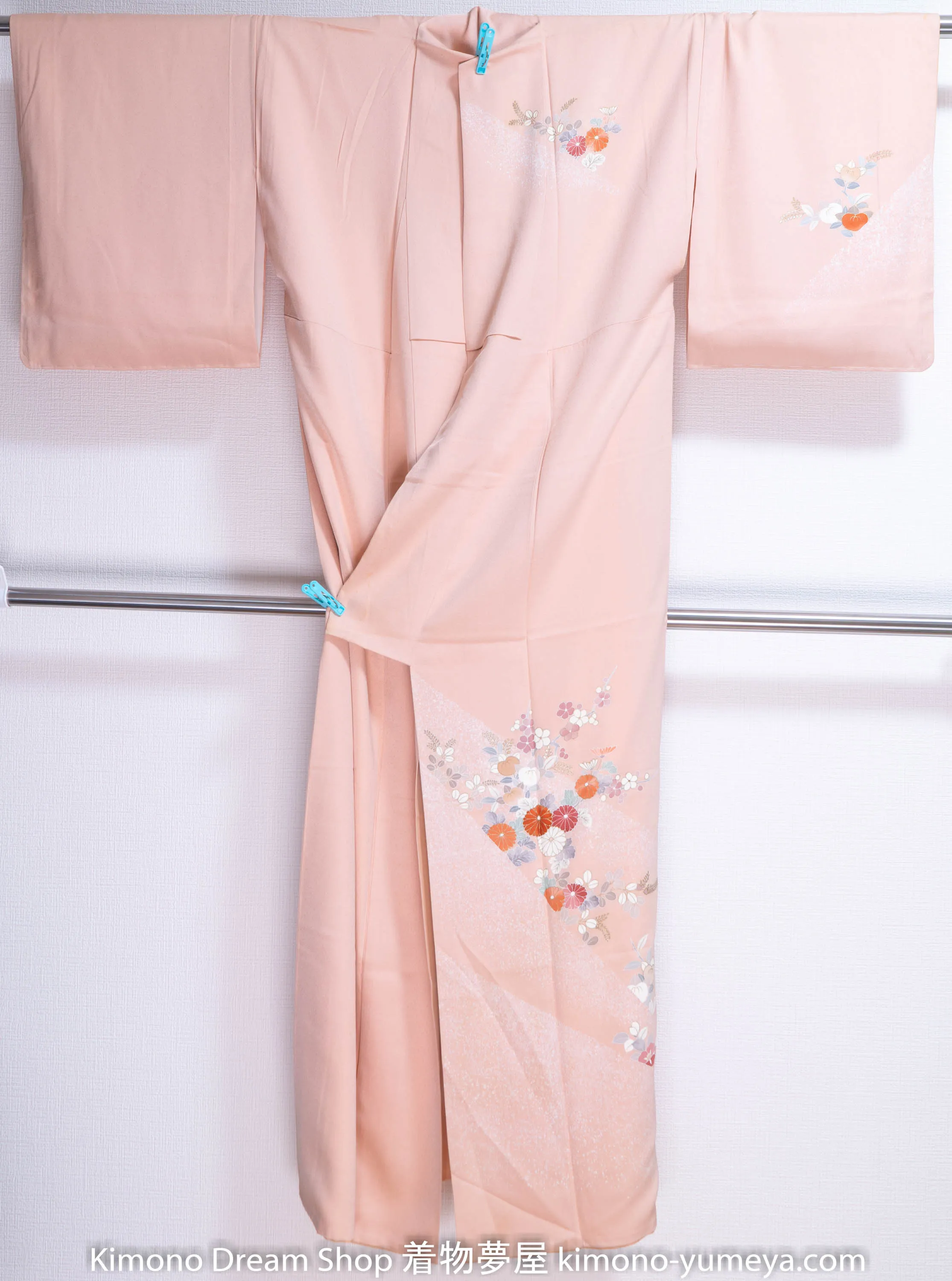 Pink Homongi - Vintage Formal Women's Japanese Kimono - Hand Painted Paint Splatter Peonies Botan