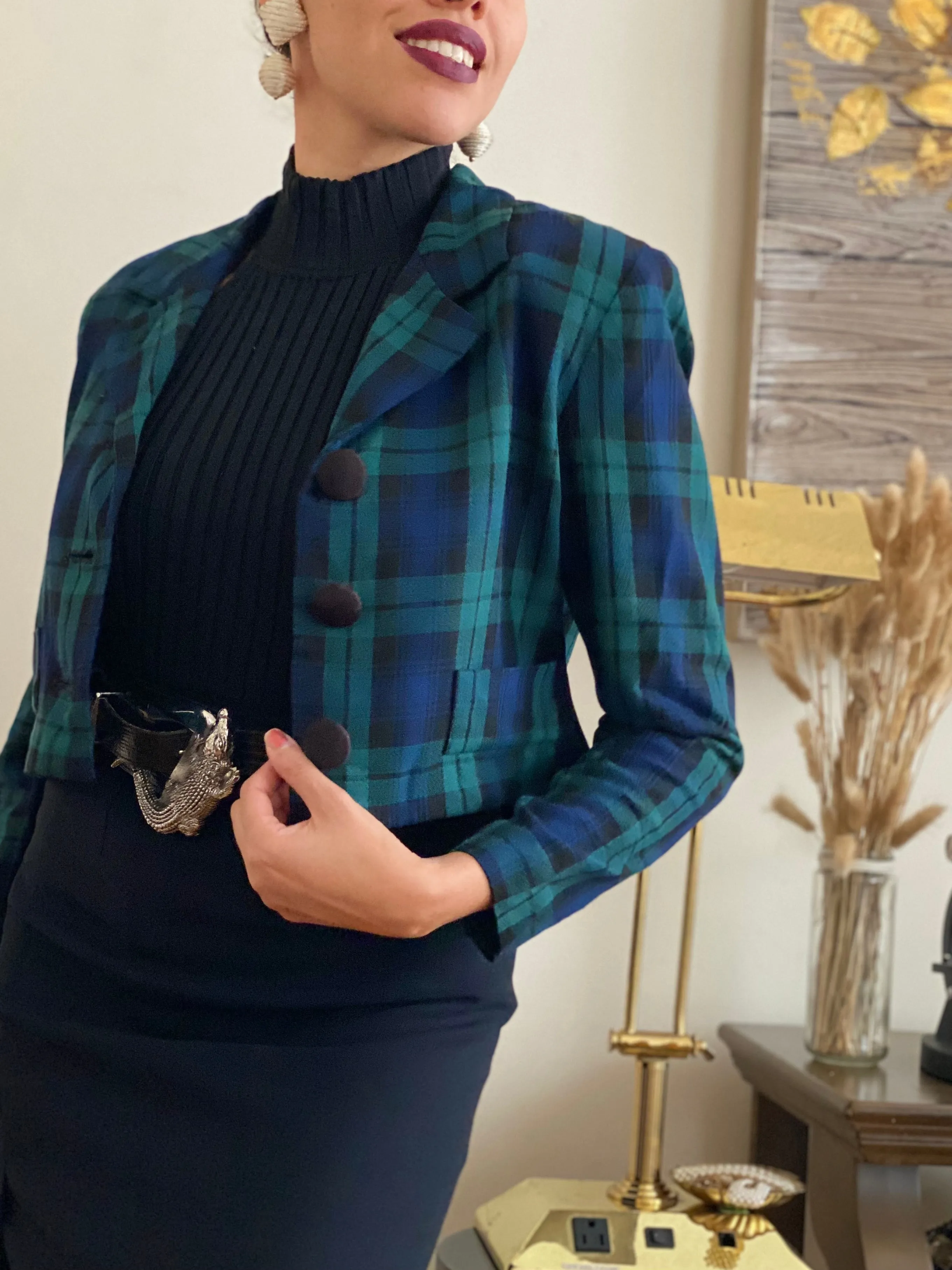 Plaid cropped jacket (S)