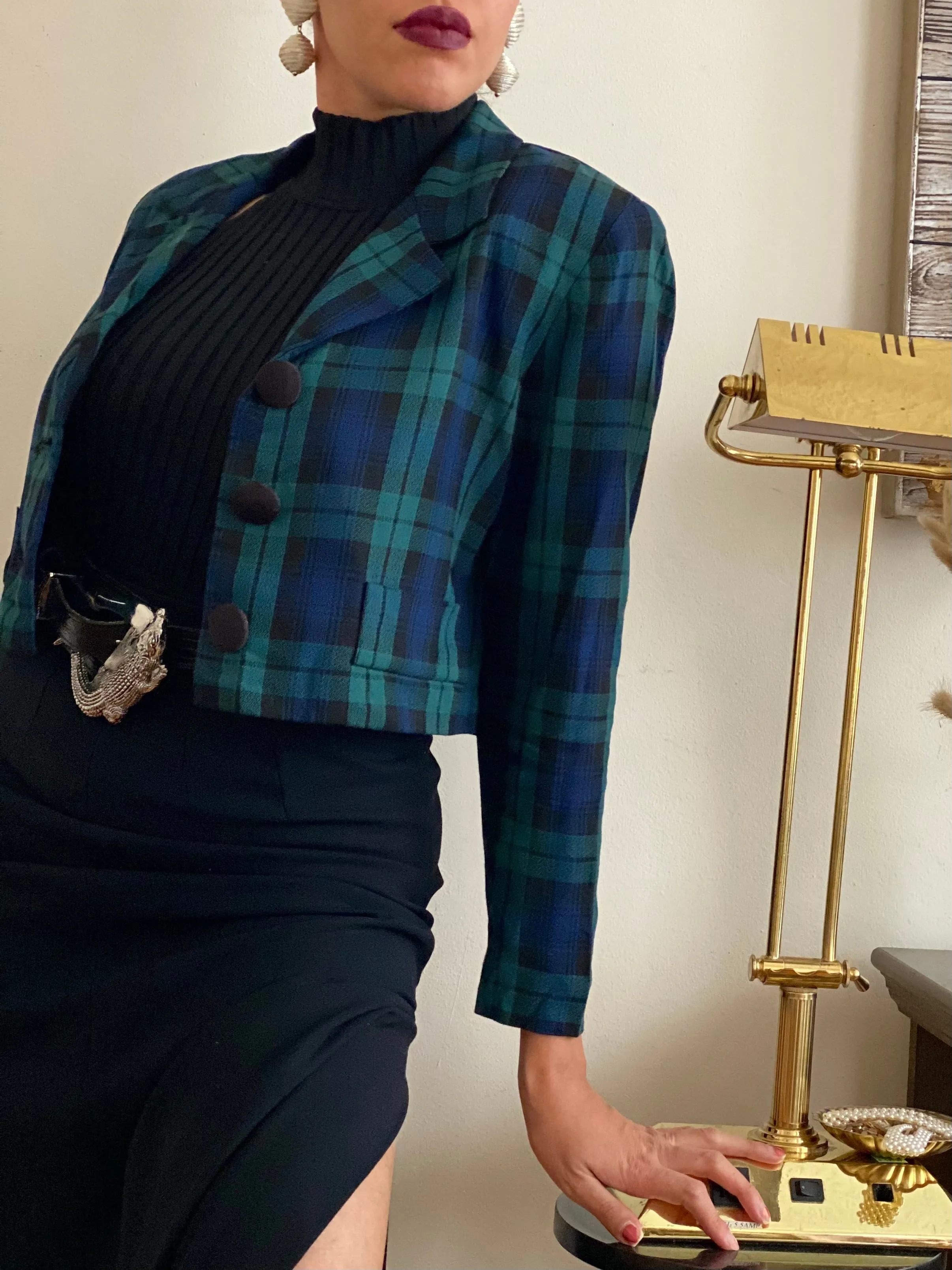 Plaid cropped jacket (S)