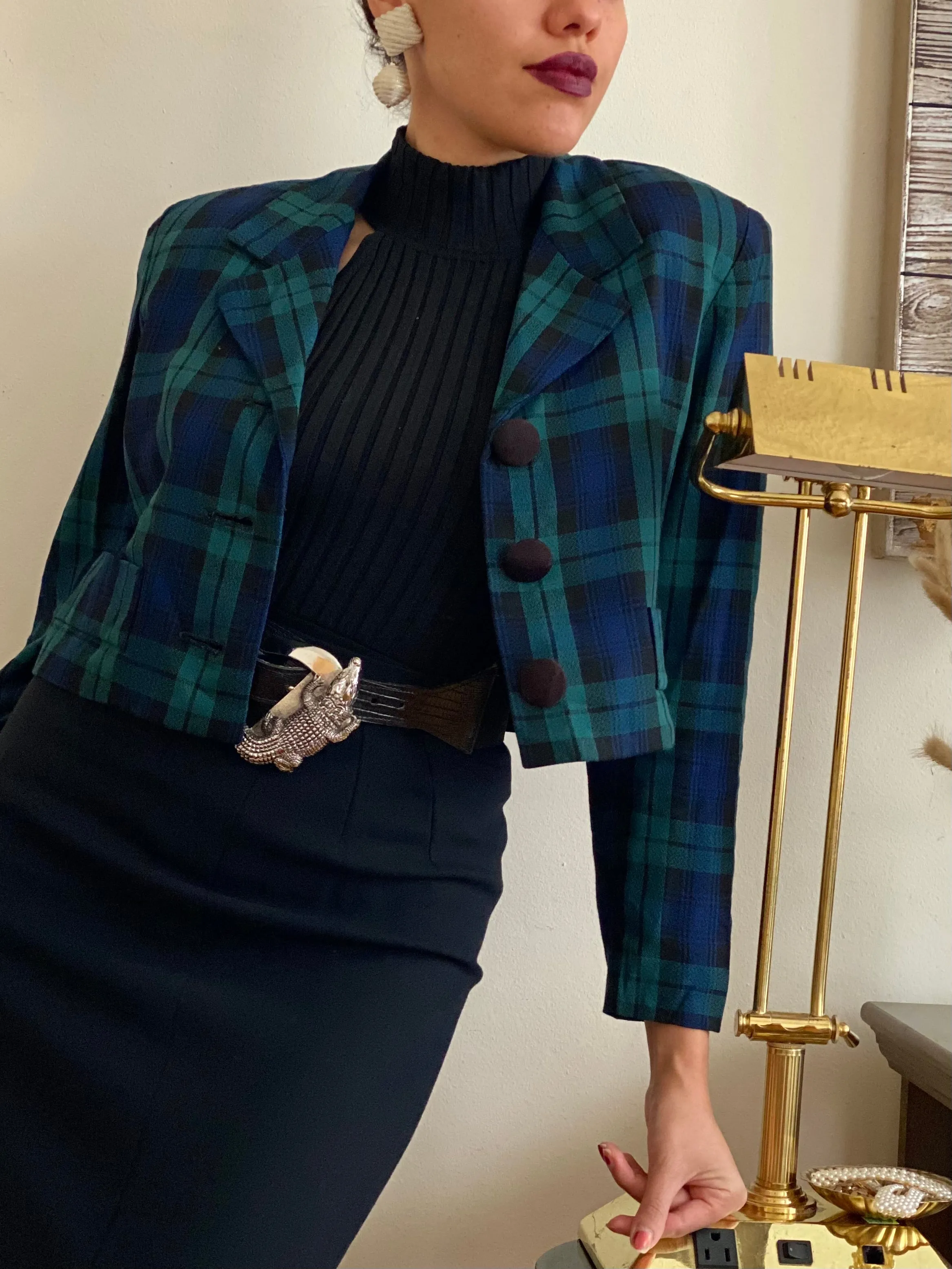 Plaid cropped jacket (S)