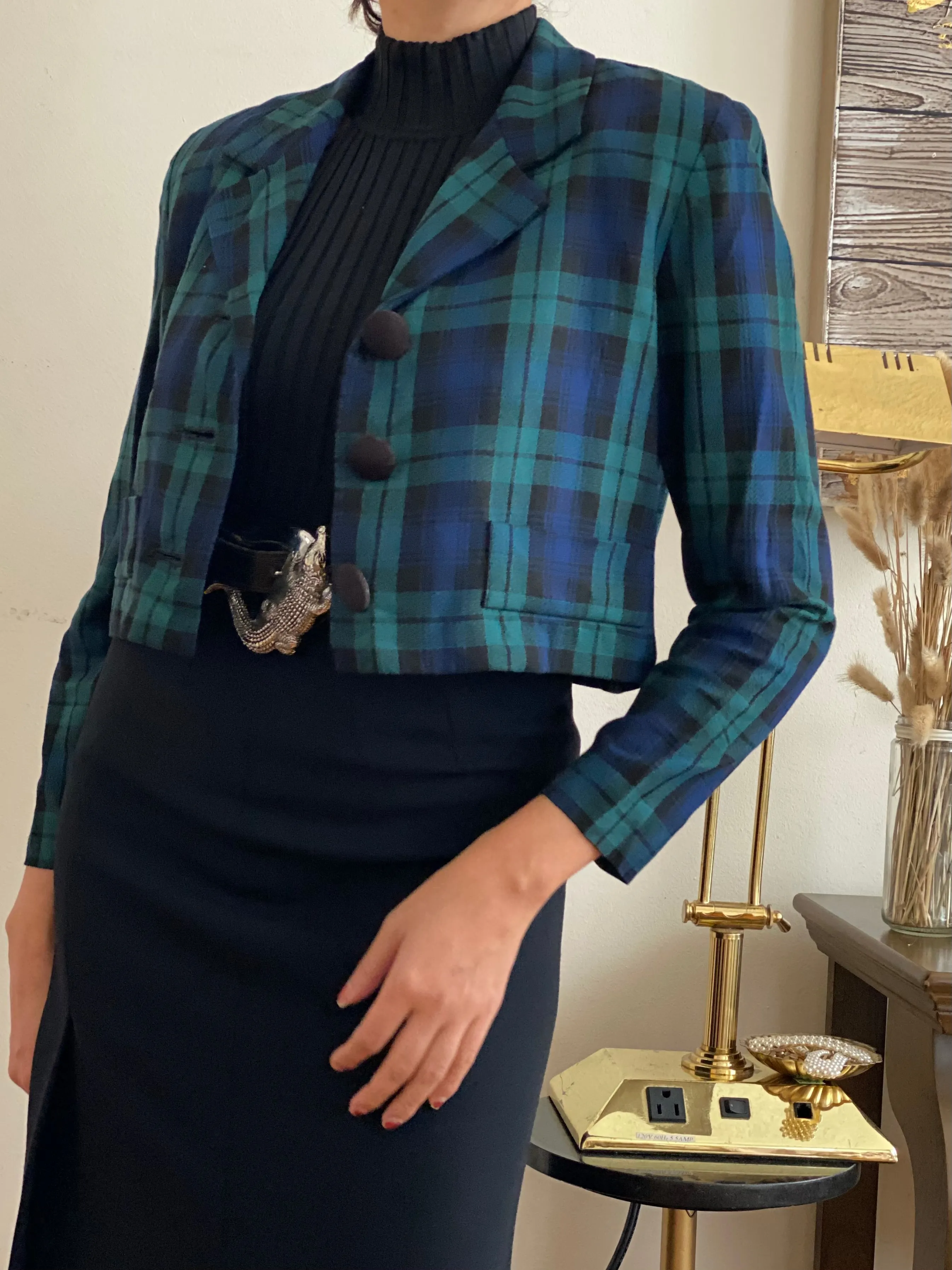 Plaid cropped jacket (S)