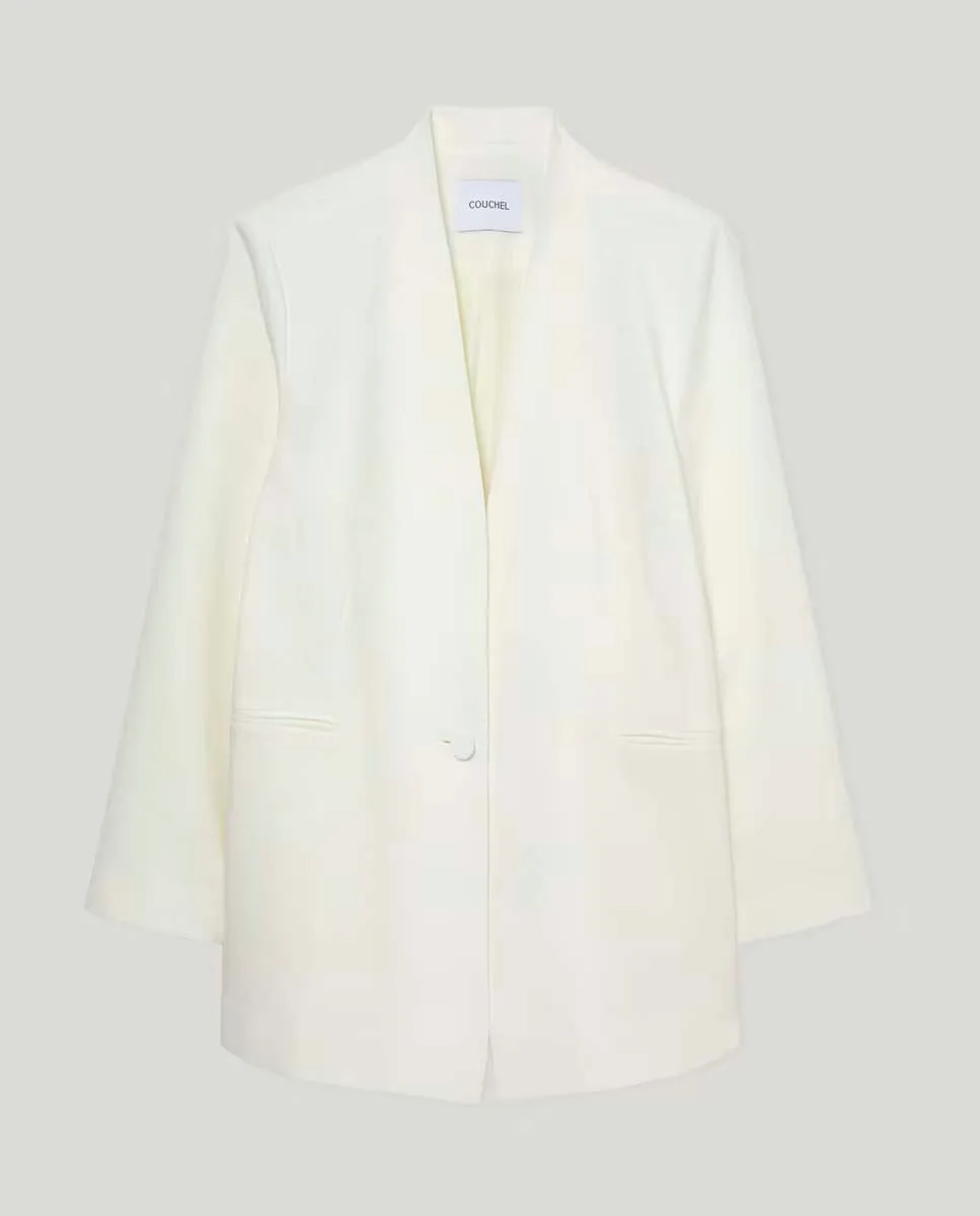 Plain Suit Without Lapel - White