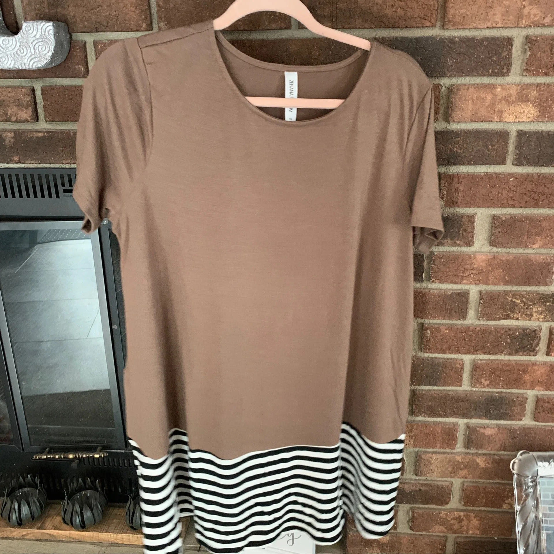 Plus Mocha Stripe Short Sleeve Tunic