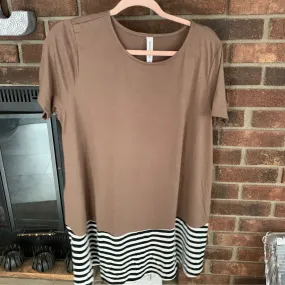Plus Mocha Stripe Short Sleeve Tunic