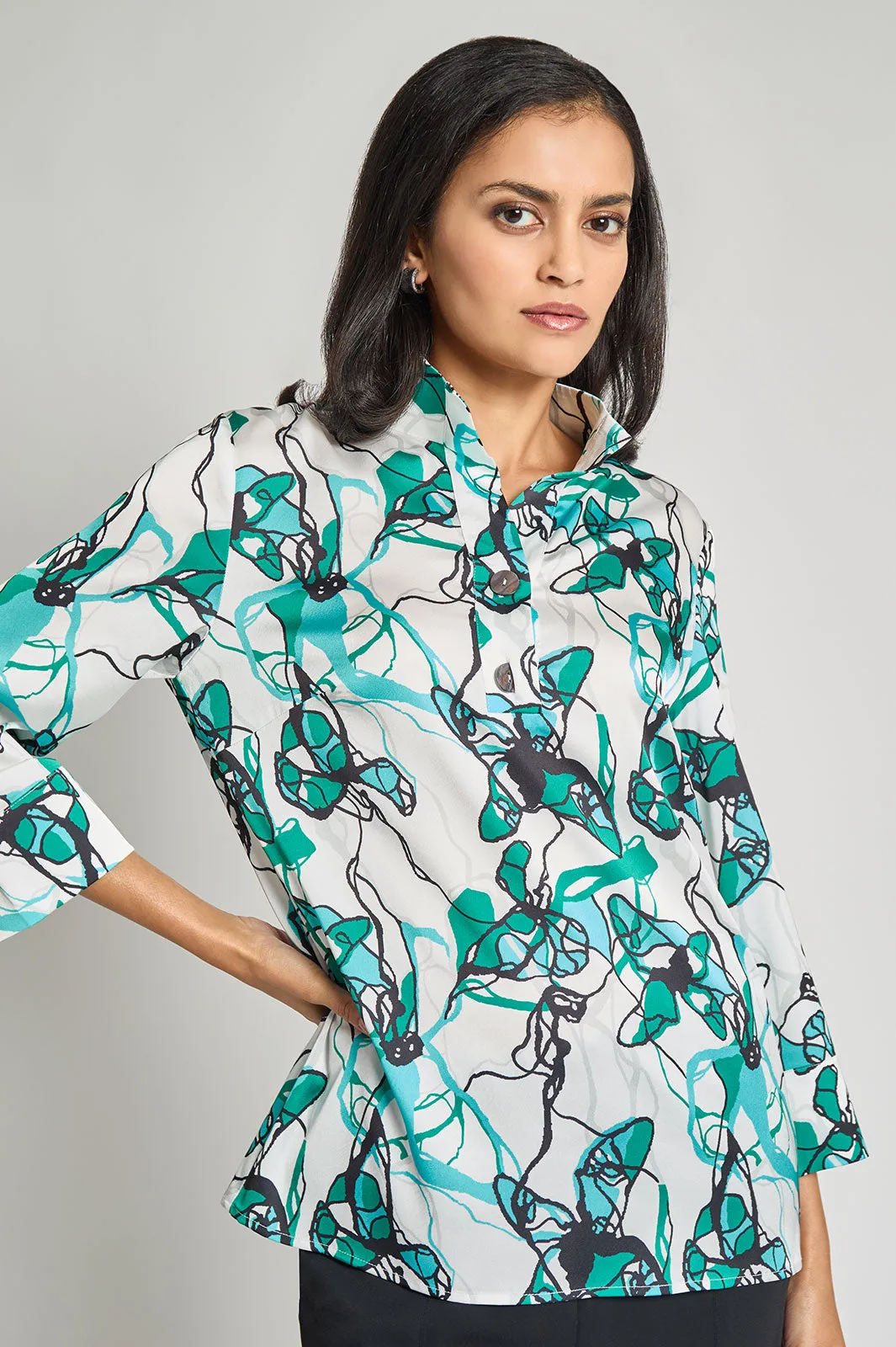 Plus Size Printed Charmeuse Tunic