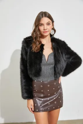 plush faux fur cropped jacket