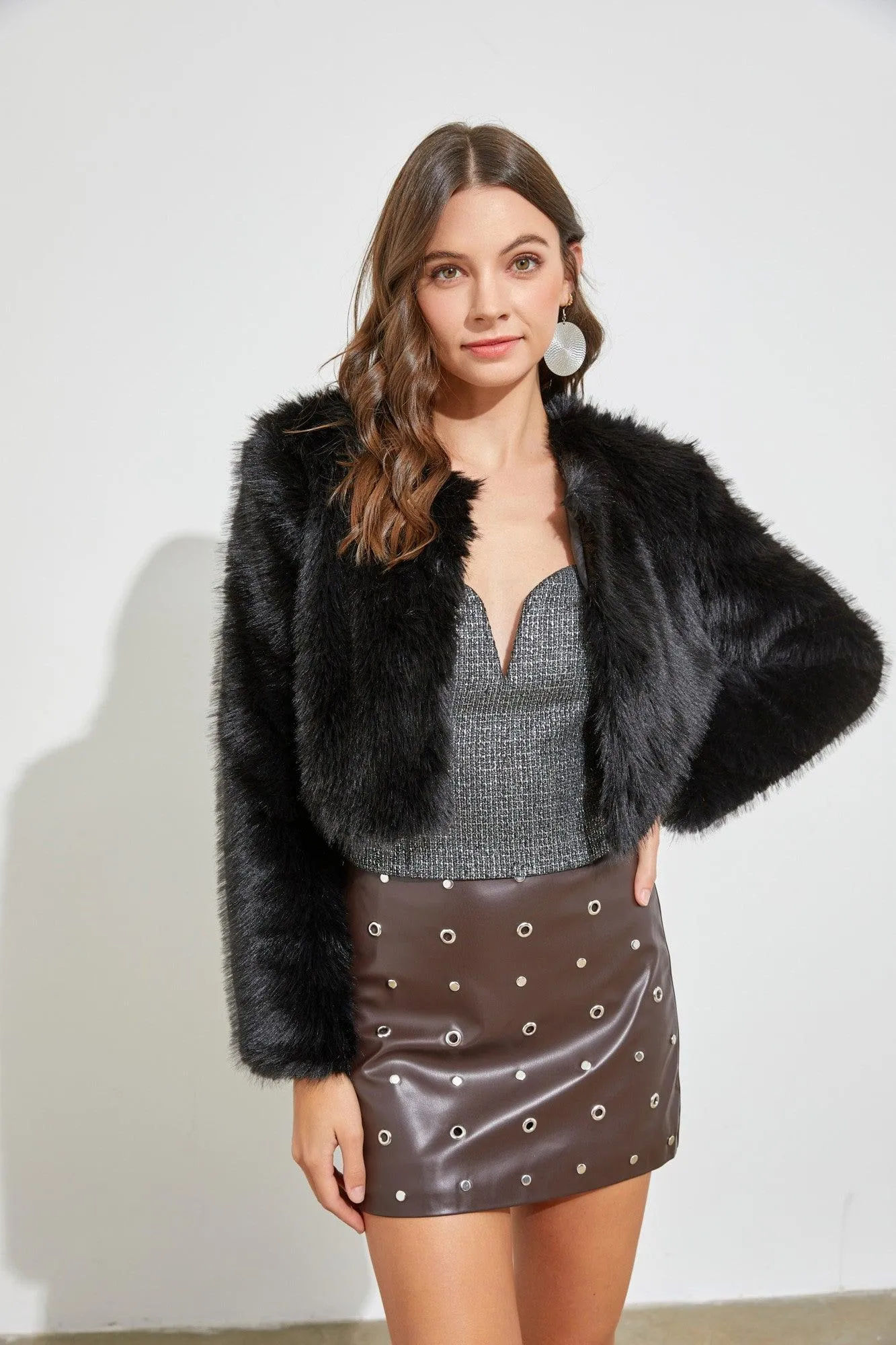 plush faux fur cropped jacket