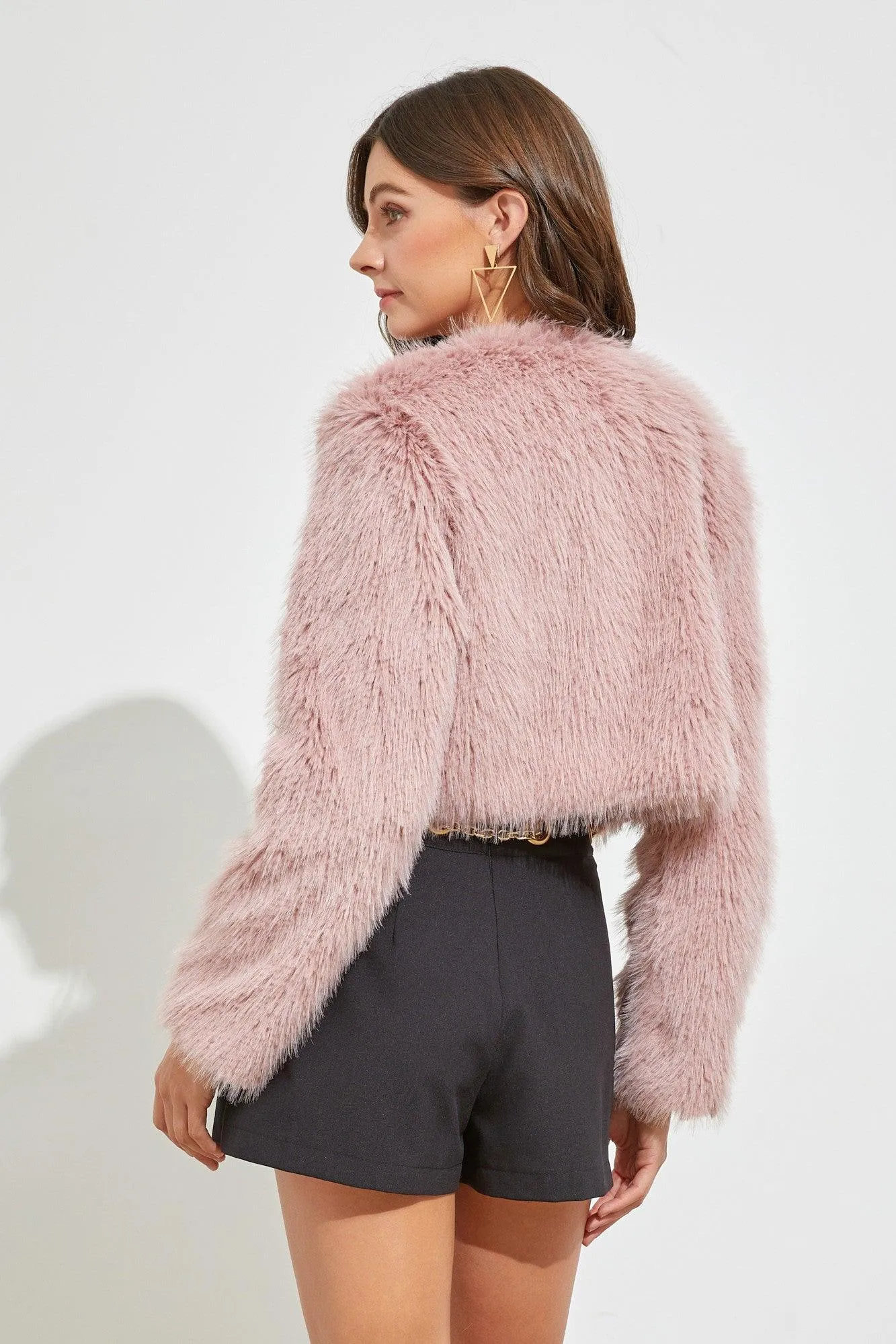 plush faux fur cropped jacket