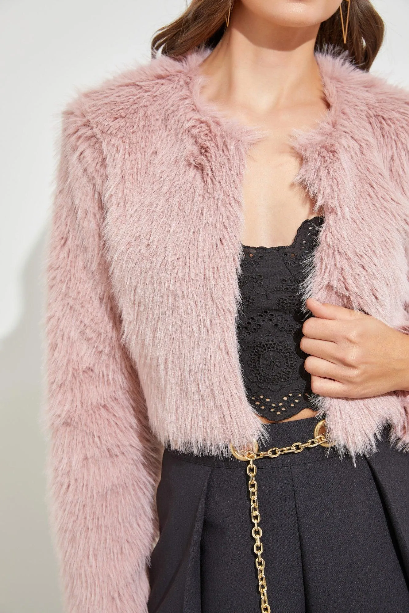 plush faux fur cropped jacket