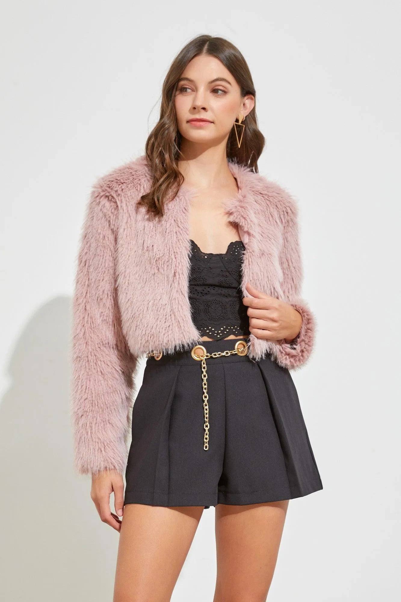 plush faux fur cropped jacket