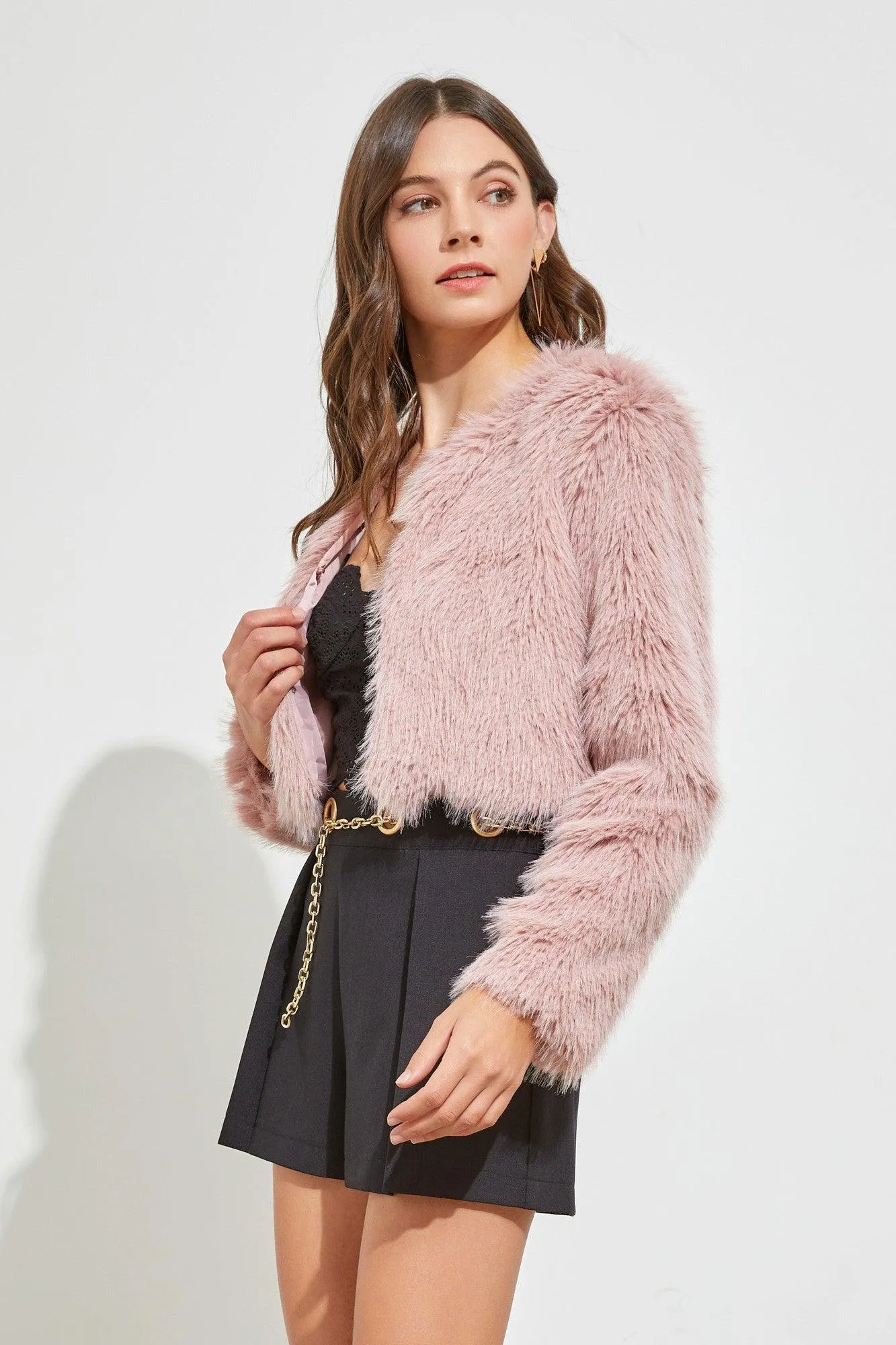 plush faux fur cropped jacket