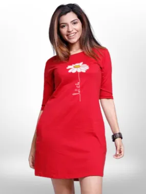 PRINTED WHITE FLOWER THREE QUARTER SLEEVE T-SHIRT SIDE POCKET FOR WOMEN'S
