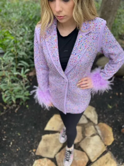 Queen of Sparkles Lavender Rhinestone Feather Blazer