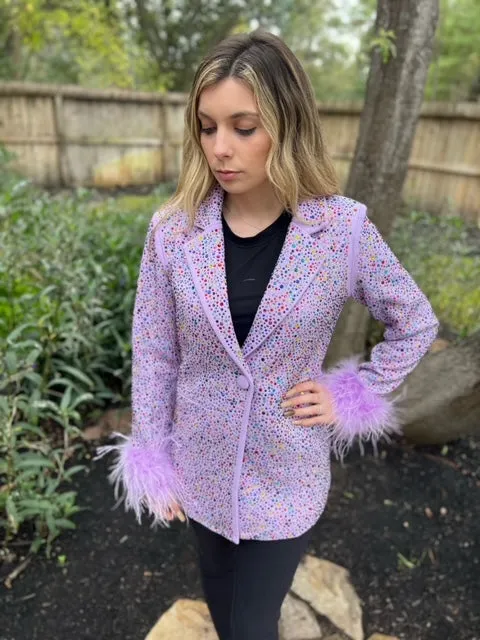 Queen of Sparkles Lavender Rhinestone Feather Blazer