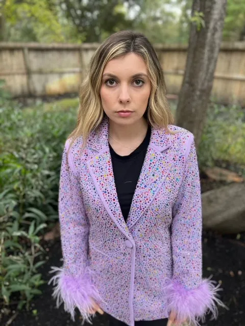 Queen of Sparkles Lavender Rhinestone Feather Blazer