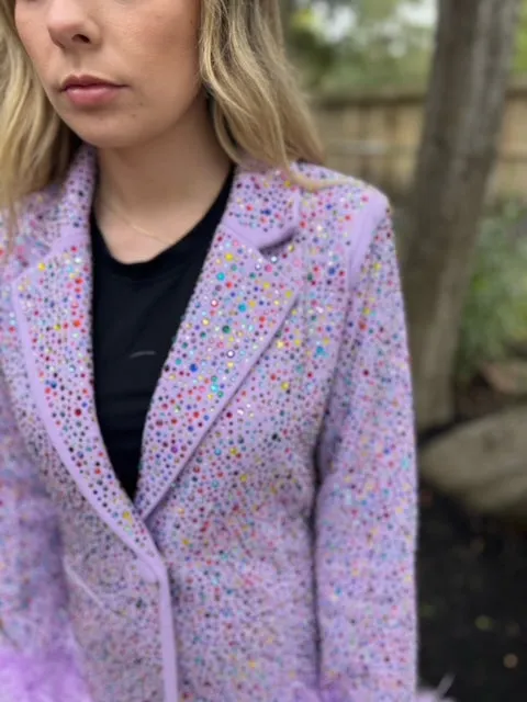 Queen of Sparkles Lavender Rhinestone Feather Blazer