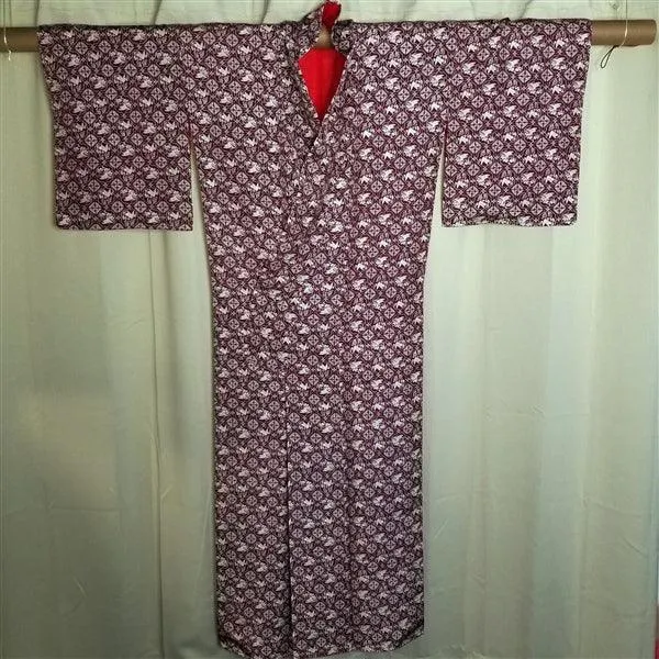 "Stenciled Birds" Vintage Kimono
