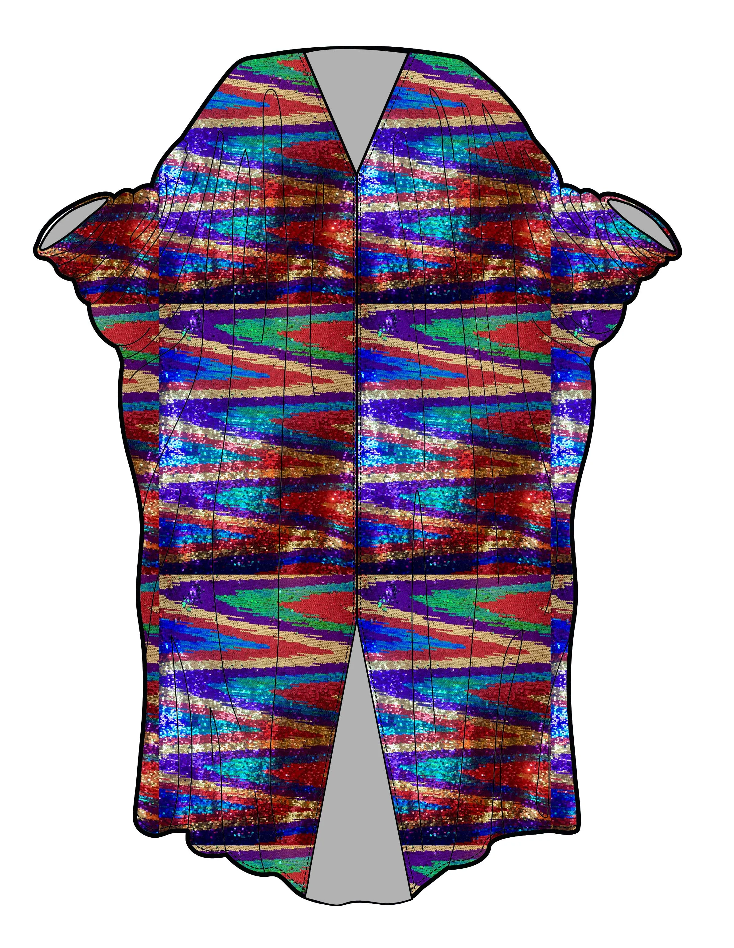 Rainbow Red, Green, holographic Blue Purple and Gold Ziggy Kimono Robe Kaftan Gown Zip Front Combo