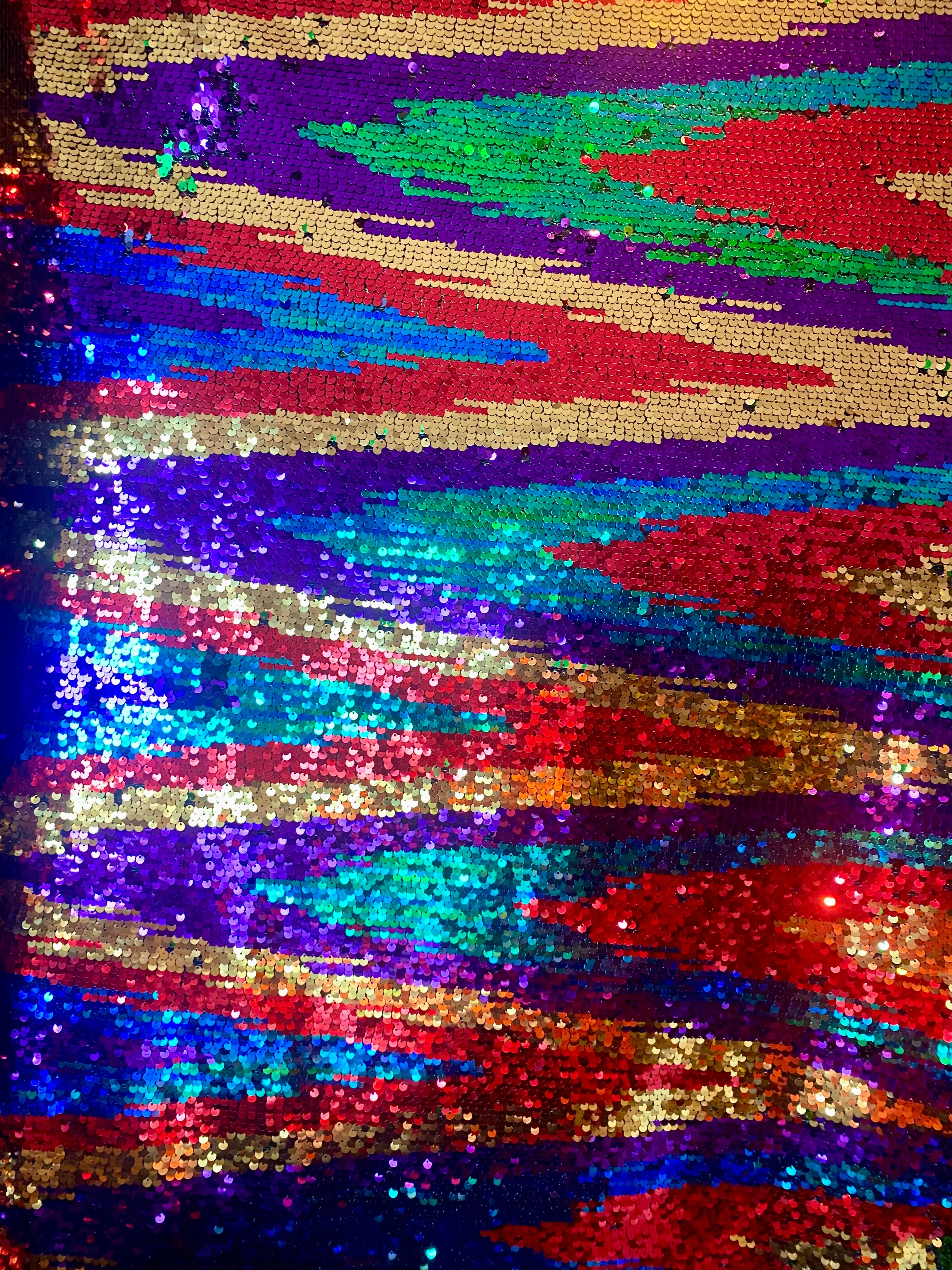 Rainbow Red, Green, holographic Blue Purple and Gold Ziggy Kimono Robe Kaftan Gown Zip Front Combo