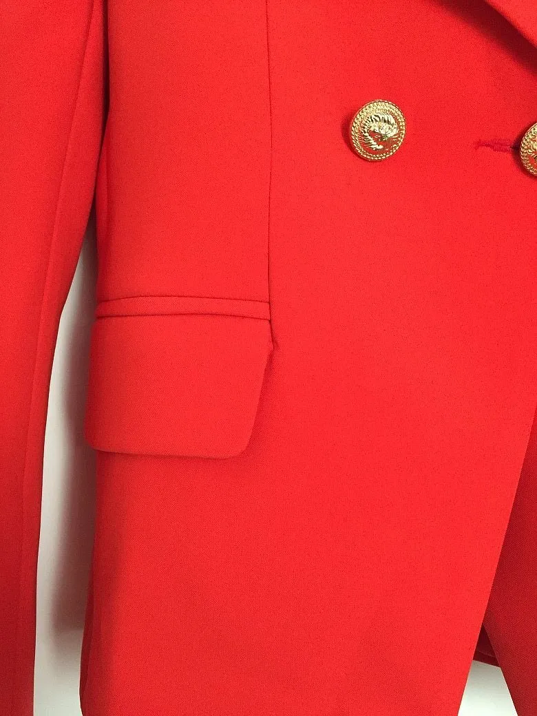 Red Double Breasted Gold Button Blazer
