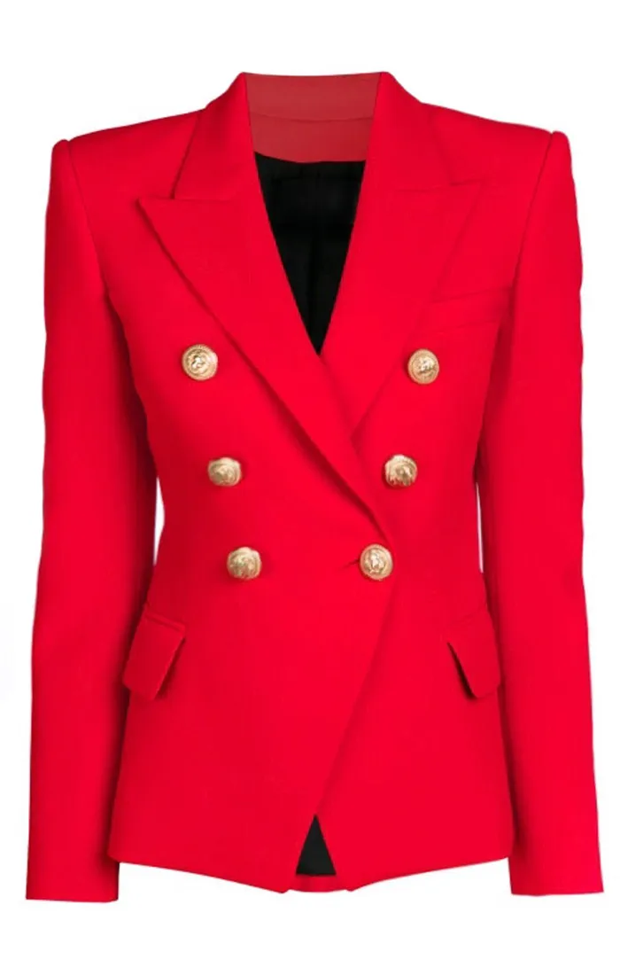 Red Double Breasted Gold Button Blazer