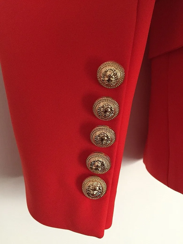 Red Double Breasted Gold Button Blazer