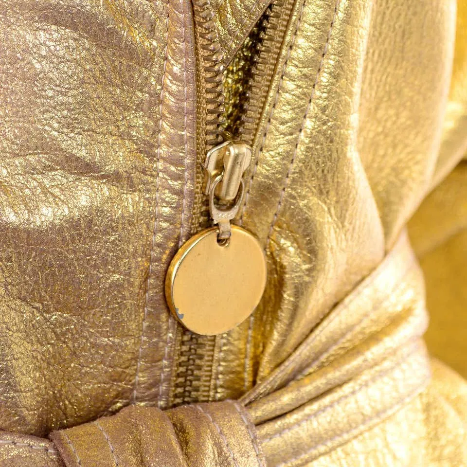 RESERVED // Donna Karan Gold Leather Moto Jacket w/ Attached Belt