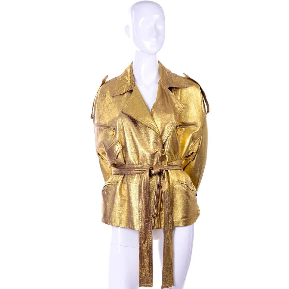 RESERVED // Donna Karan Gold Leather Moto Jacket w/ Attached Belt