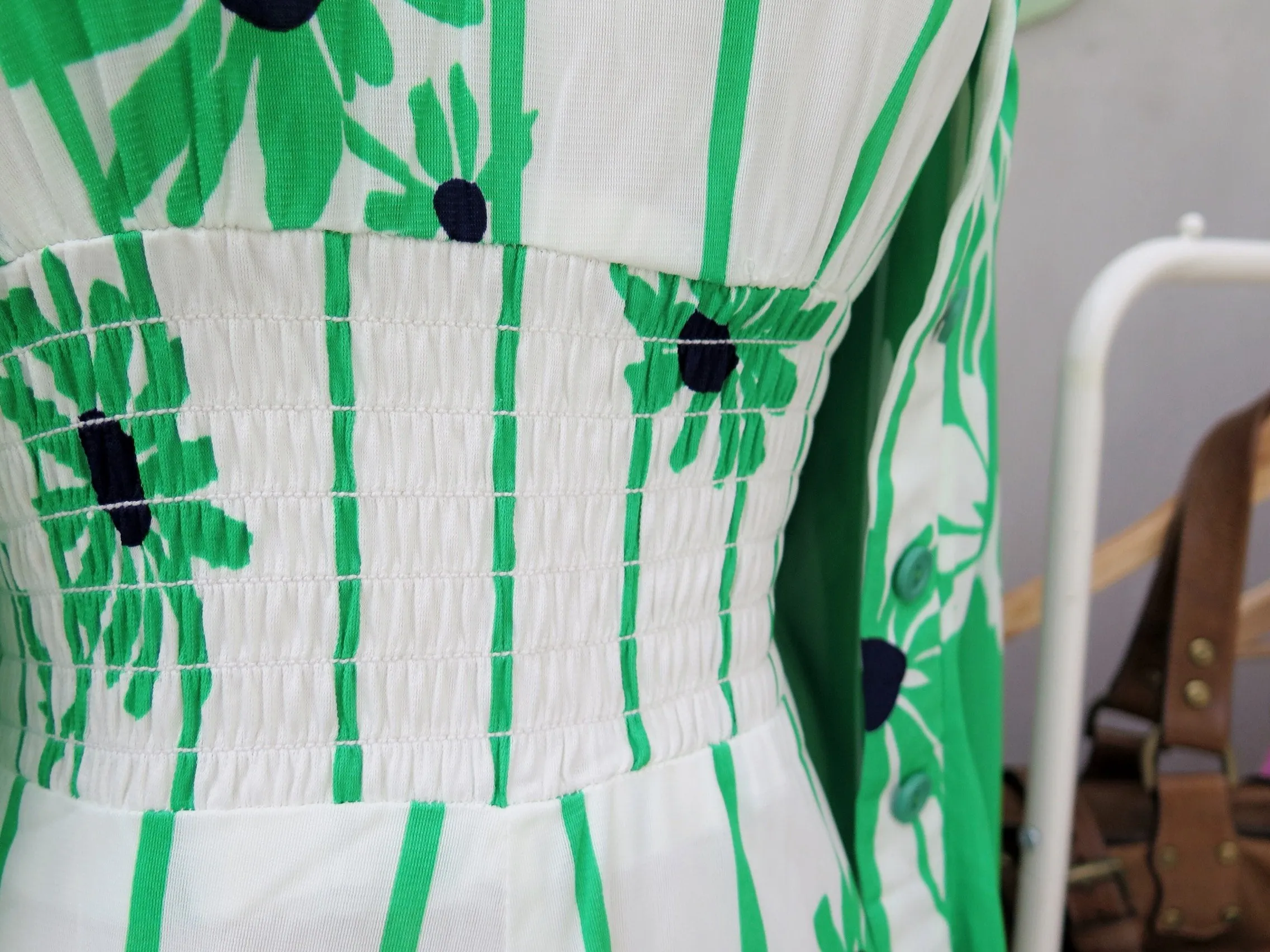Reverse Daisies | Vintage 1960s 1970s Green and white daisy print Dress and Matching Jacket