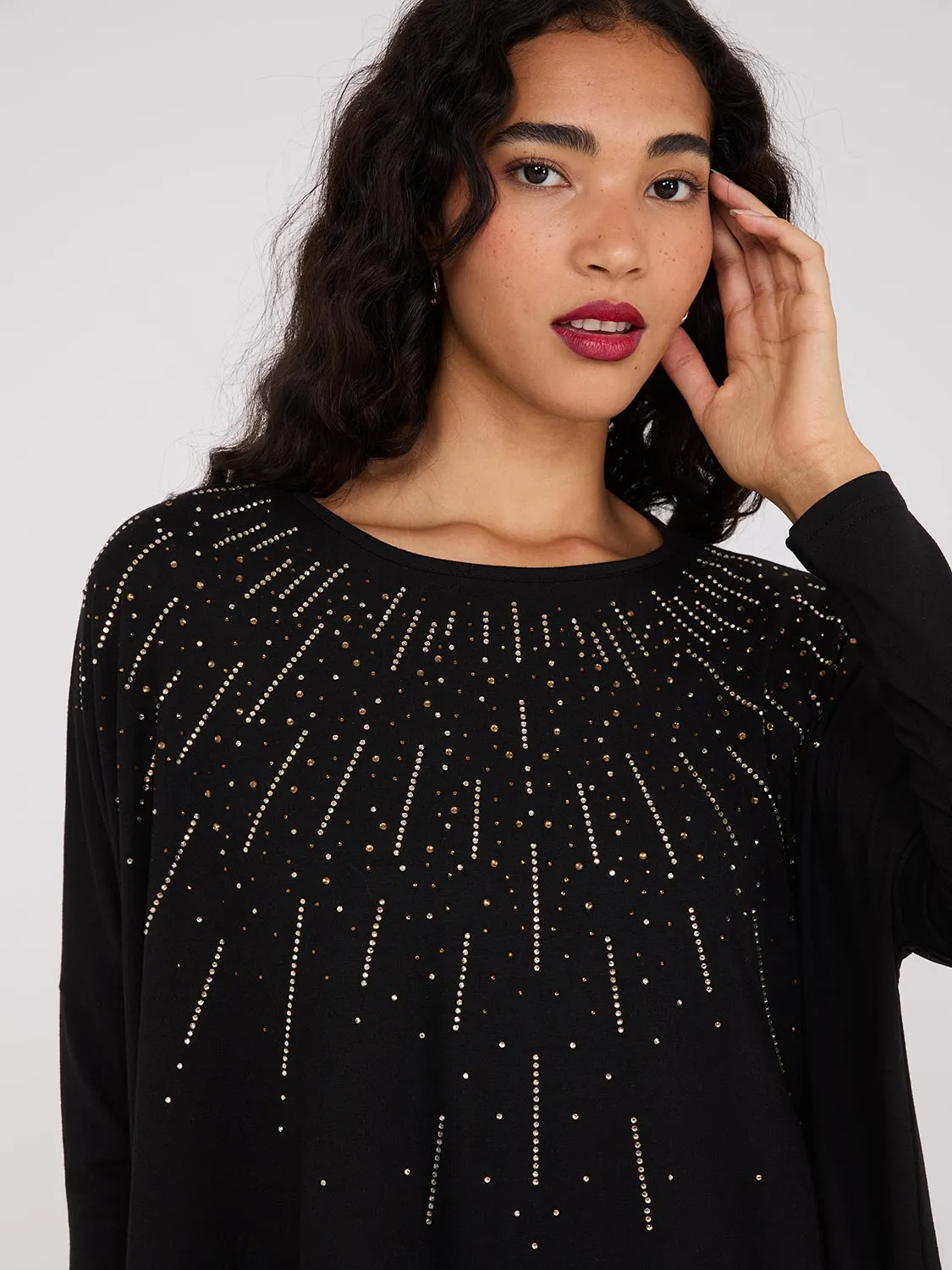 Rhinestone Handkerchief Hem Tunic Top