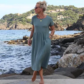Robe Elsie double gaze de coton vert cactus