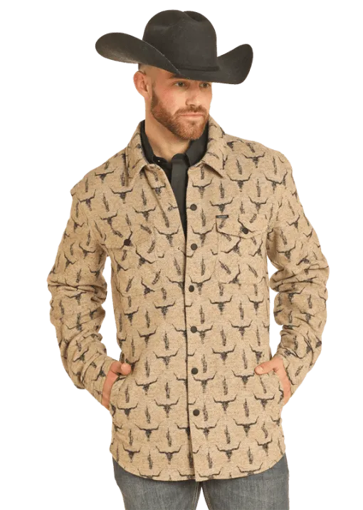 Rock & Roll Denim Men's Steer Skull Jacquard Shirt Jacket - BM92C04318