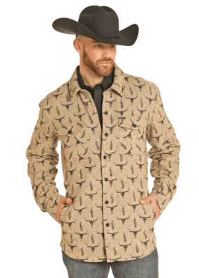 Rock & Roll Denim Men's Steer Skull Jacquard Shirt Jacket - BM92C04318